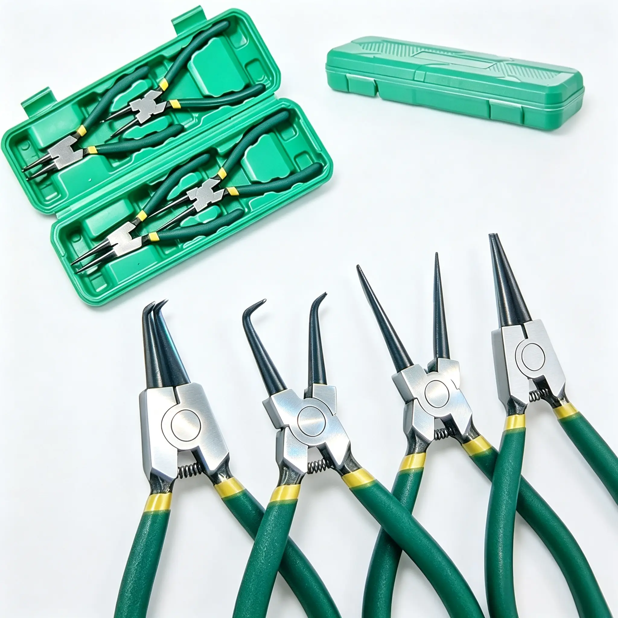 4-Piece 7-in Straight & Bent Internal External Snap Ring Pliers Set, Heavy-Duty CR-V Steel Circlip Removal Tool Kit with Storage Case, Heavy-Duty Built-In Spring, Long-Lasting for DIY Projects, Auto Repairs