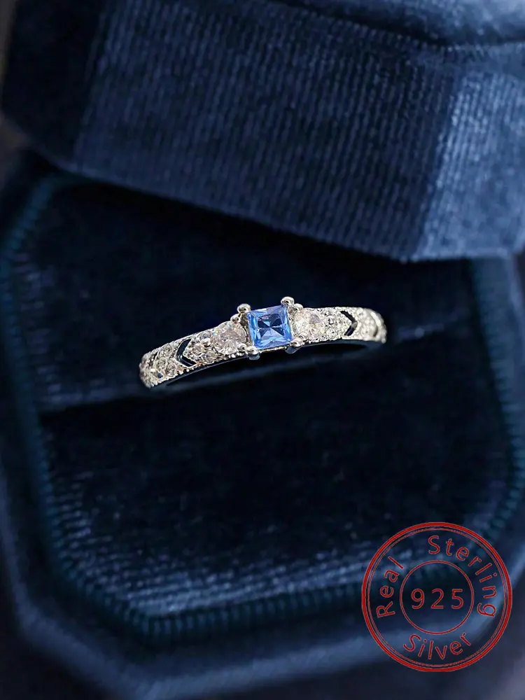 FashionUS - 925 Sterling Silver Design Personalized Sea Blue Zircon Ring For Women Anniversary Party Fashion  Fine Jewelry
