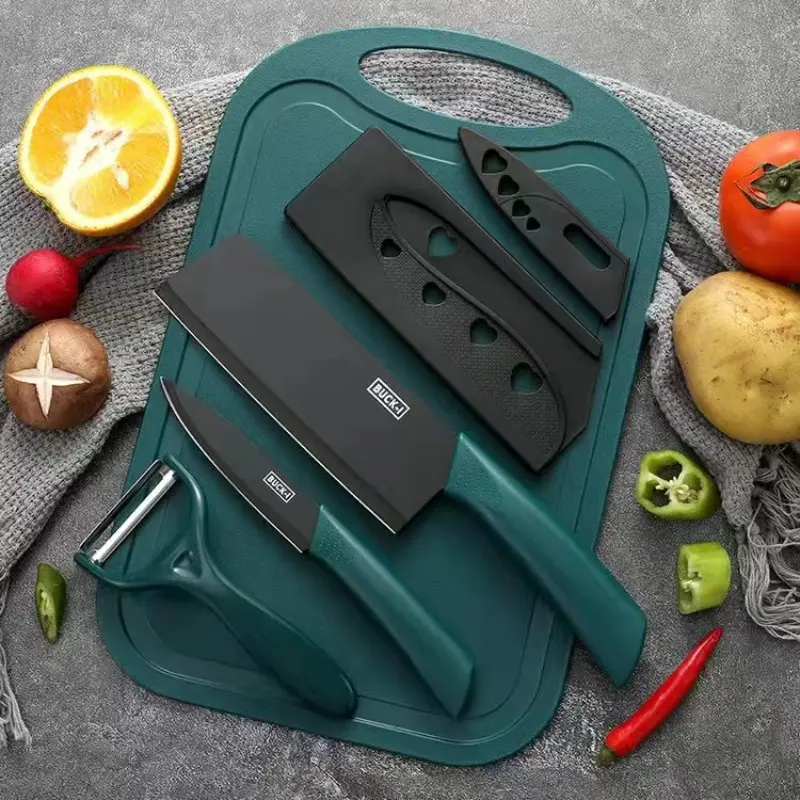 Kitchen Knife Set Combo, Vegetable Chopper Board Two-In-One, Complete Cutting Tools with Holder, Fruit Knife Included, Full Kitchen Utensils Kit, Chopping Kitchenware