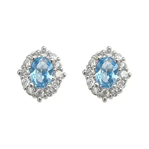925 Sterling Silver Earrings with Oval Blue Zircon - Exquisite & Fashion - forward Chic Blue Zircon Stud Earrings - Elegant & Versatile for a Luxe Look