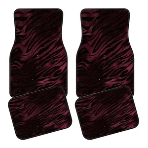 4pcs Creative Wine Glitter Zebra Car Mats, Non-Slip Polyester, Crystal Velvet Material, Durable Absorbent, Easy Clean, Truck Suv Floor Protection