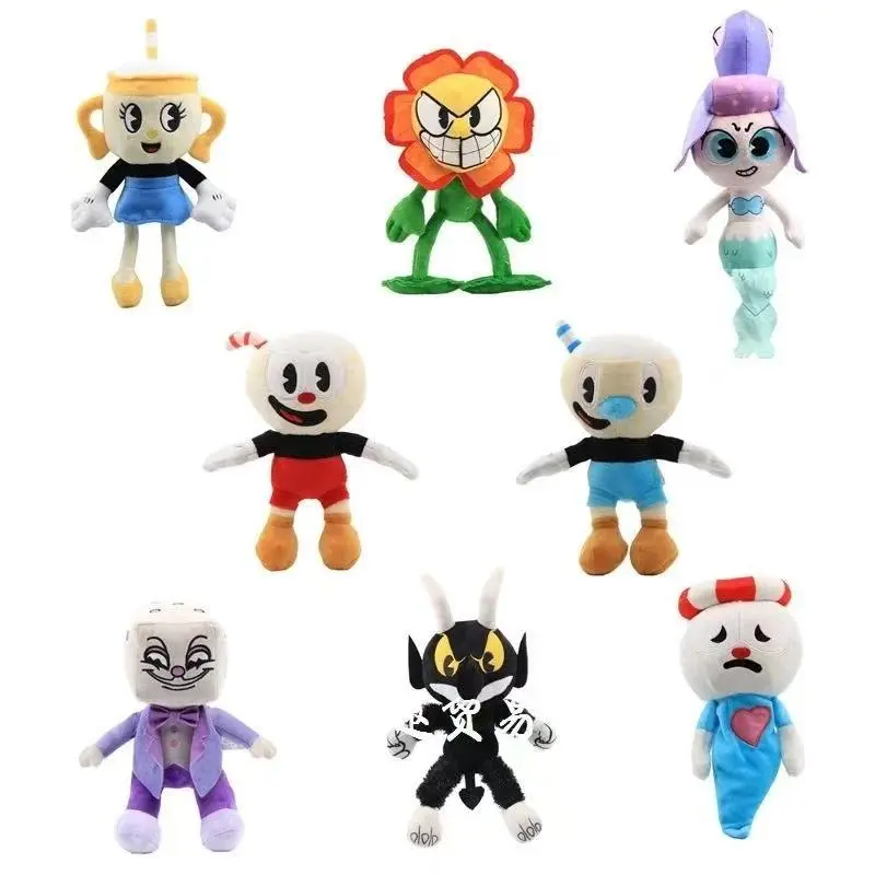 100% Brand New and High Quality Cuphead Plush Toys - 20-30cm Character Dolls Including Mugman, Ms. Chalice, Ghost, King Dice, Cagney Carnation, Puphead - Classic Novelty Toys for Children Gifts