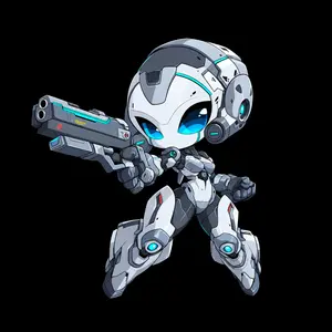 Cute Chibi Robot Alien Sticker, Blue Eye Mecha Suit Decal for Laptop, Bottle, Toolbox
