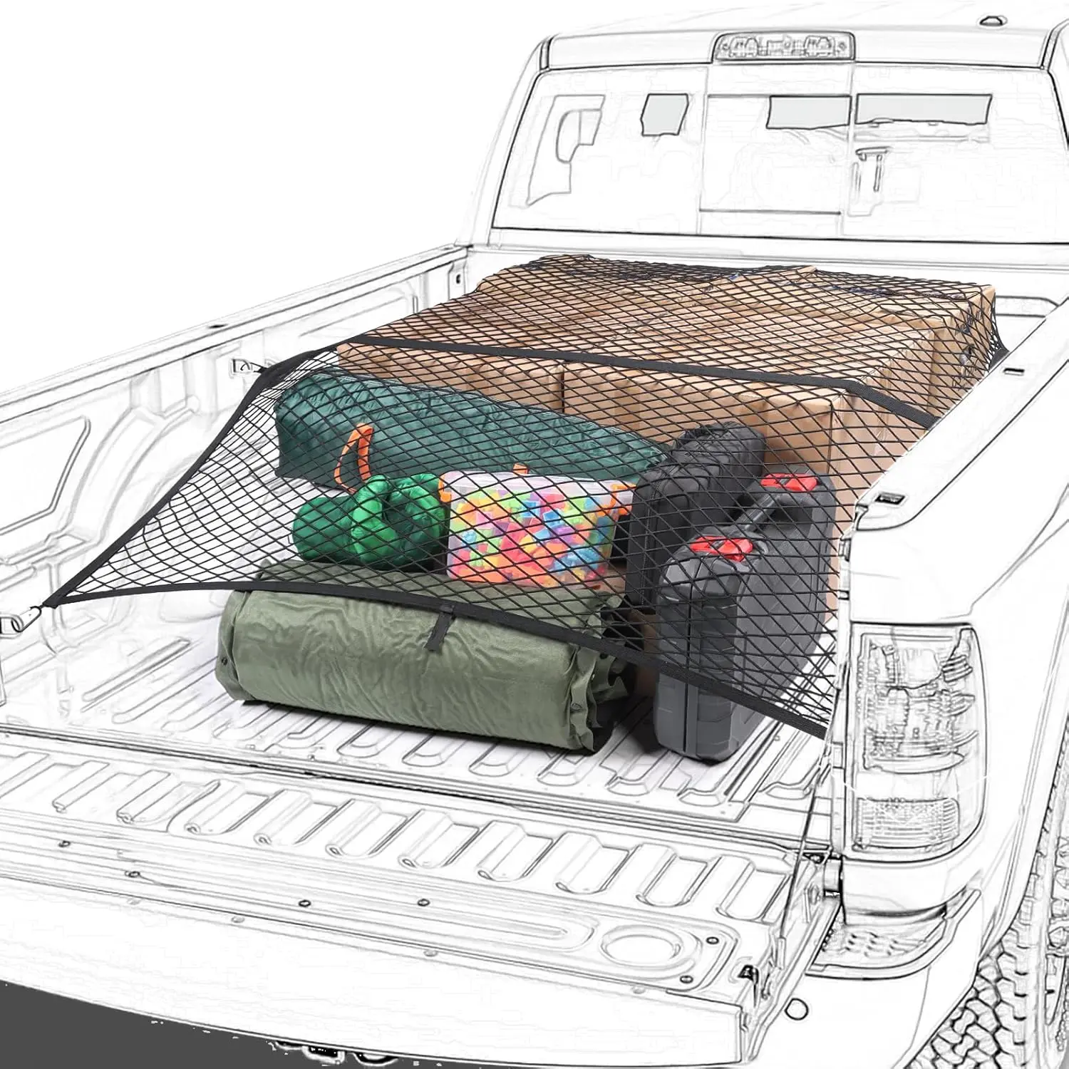 Ultimate Cargo Control Elastic Truck Bed Net Heavy Duty Stretchable Mesh Organizer For SUV ATV UTV Trailer Boat Secure Storage For Gear Luggage Furniture Camping Travel Outdoor Essentials cargo net highly