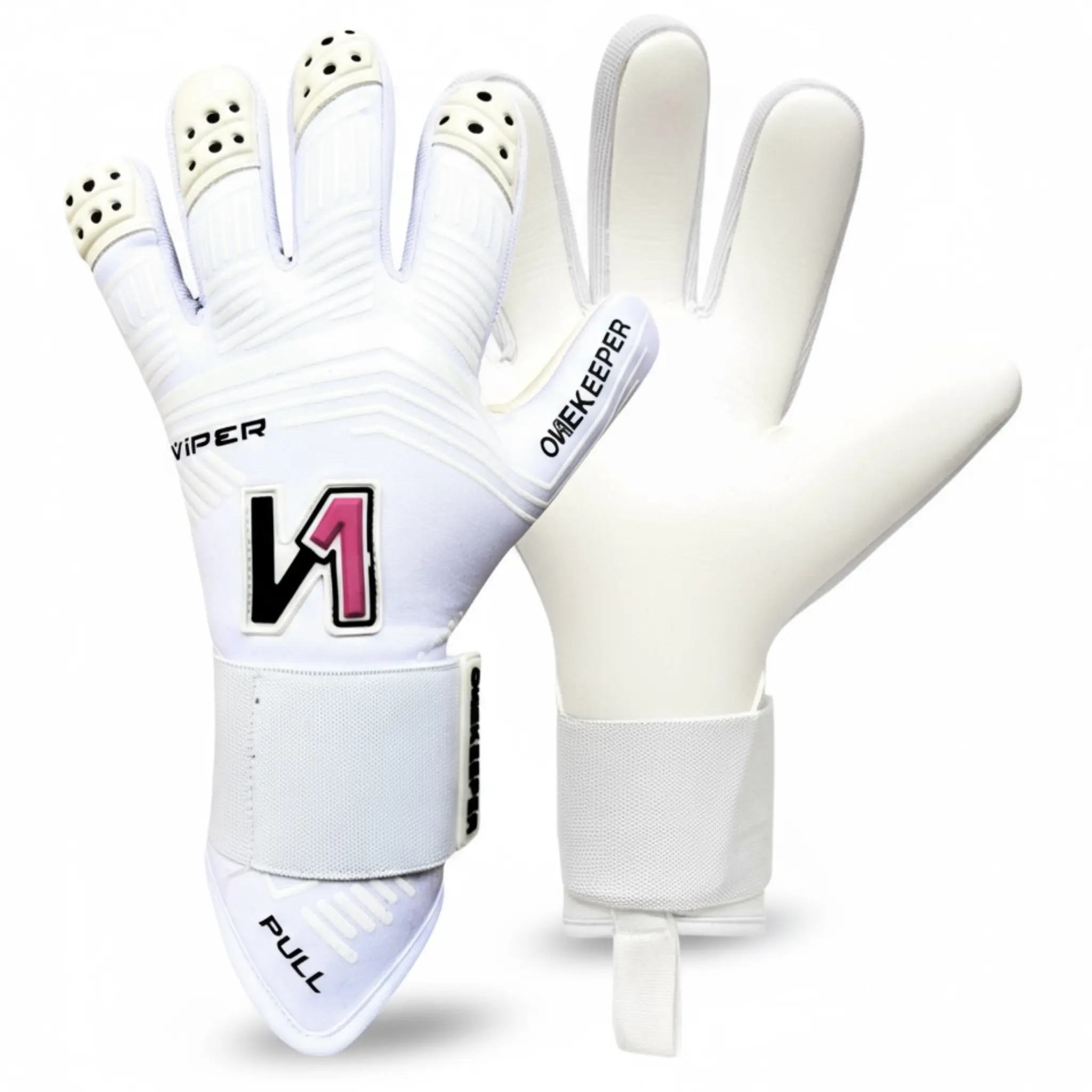 ONEKEEPER Viper White Goalkeeper Gloves Pro-German Contact Latex Anti-Slip Technology All-Seasons Performance for Youth & Adults, 3.5Mm