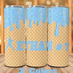 Ice Cream Drip Personalized 12oz 20oz 20oz Tumbler Bottle Baseball Gift For Boys, Baseball 20oz Skinny Tumbler, Team Gift, Youth Baseball Gift, Stainless steel vacuum flasks for outdoor, gift idea