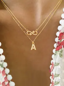 Women's Stainless Steel Layered Necklace Set, Initial Letter Necklace, Elegant Infinite Symbol Letter Pendant Design, Chain, Dainty Layering Jewelry, All-Season Jewelry Accessory