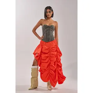 LETS CHANGE IT UP RUCHED MIDI SKIRT IN ORANGE