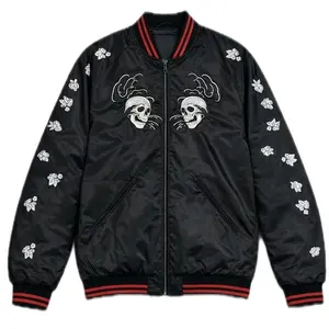 Diesel Menswear Streetwear Black Reversible Jacket with Red Trim and Skull Design for Urban Style