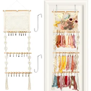 Dingion Headband Holder Hair Bows Organizer for Baby Girls Over Door Bows Holder 4 Tier Wooden Large Daisy Headband Hair Accessories Organizer Storage Decor Wall Hanging for Toddler Girls Room