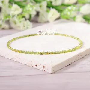 Natural Olivine Peridot 2mm Beads Ankle Bracelet Healing Balance Reiki Women Men Crystal Handmade Sliver Chain Anklet Gifts
