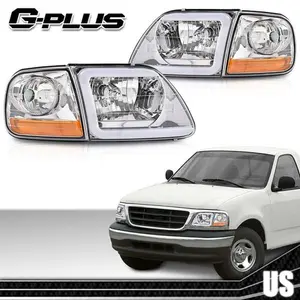 Fit For 1997-2004 Ford F150 Chrome Headlights w/ Type-C LED Light Bar Headlamps