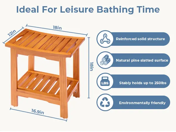 Sweetcrispy Teak Wood Compact Multifunctional Portable Stool - Waterproof, Non-Slip, with Shelf & Handle, Easy Move, Ideal as Shower Stool for Inside Shower & Small Bathrooms