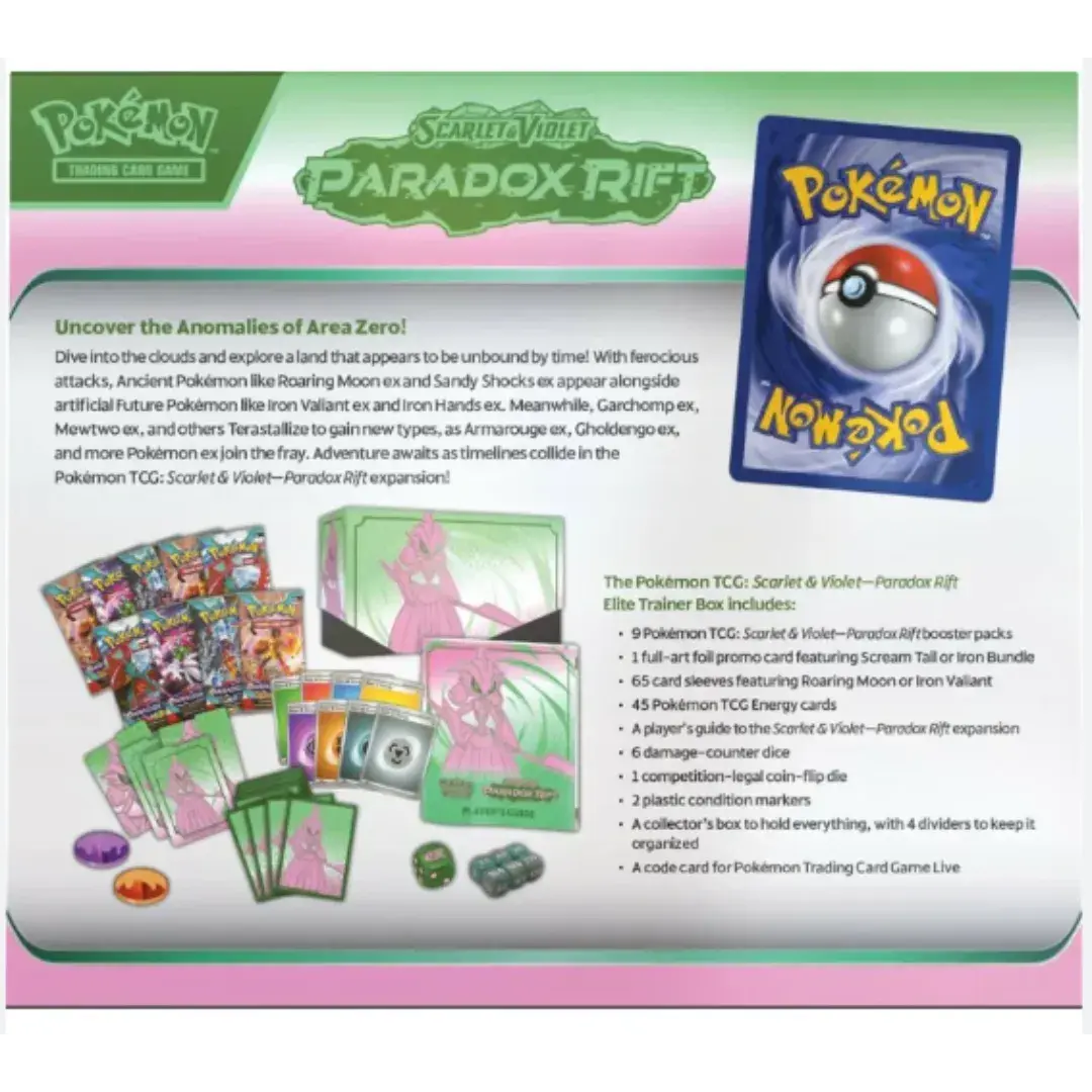 Pokmon Center Exclusive ETB: Paradox Rift Elite Trainer Box Iron Valiant or Roaring Moon 11 Booster Packs 2 Promo Cards 65 Sleeves 45 Energy Cards - TikTok Shop Pokmon Center Exclusive ETB: Paradox Rift Elite Trainer Box Iron Valiant or Roaring Moon 11 Booster Packs 2 Promo Cards 65 Sleeves 45 Energy Cards - TikTok Shop