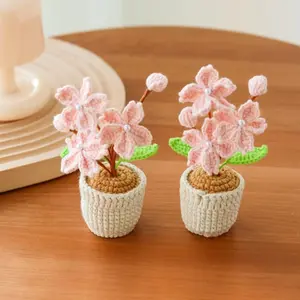 crochet cherry blossom, min crochet flower in pot, housewarming gift, desk decoration, room decoration, handmade flower, gift for her