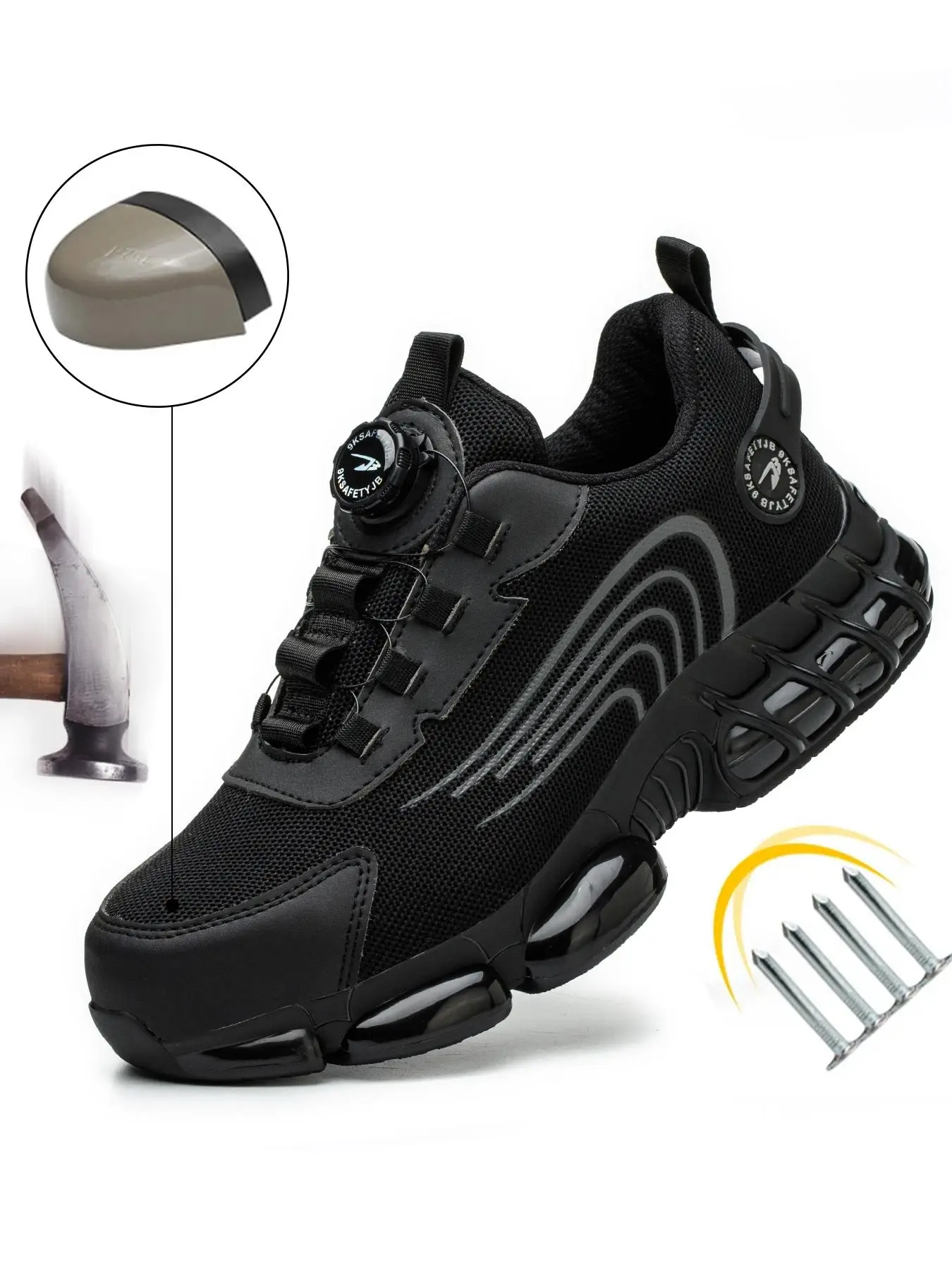 Men's Casual Lace Up Low Top Safety Shoes, Lightweight Breathable Comfortable Non-slip Steel Toe Protective Shoes, Fashionable Outdoor Mountaineering