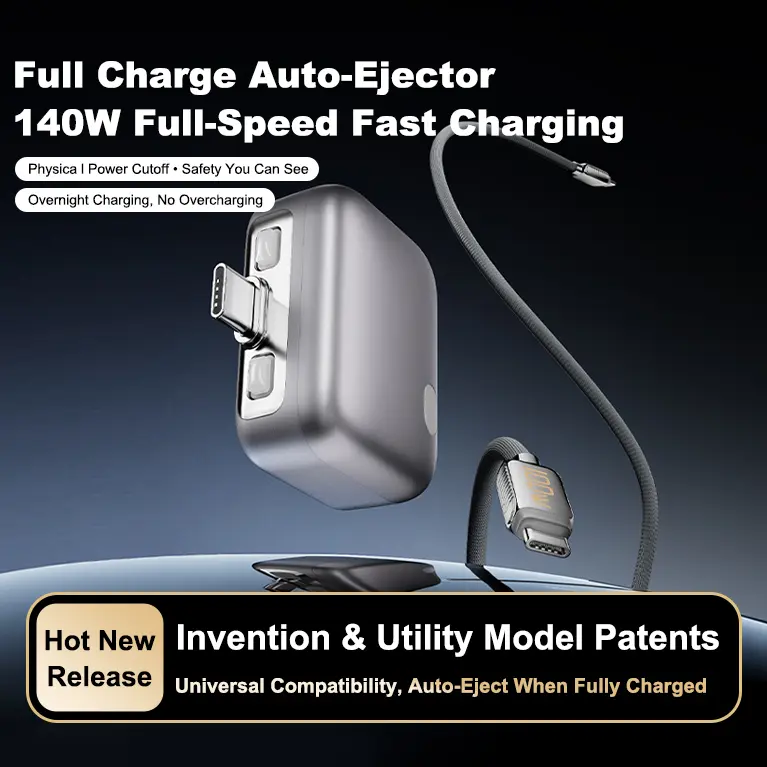 140W Type-C Physical-Disconnect Battery Guard - Auto & Self-Eject Charger, Smart Auto-Stop Charging Accessory for Mobile Smartphones, Laptops, Tablets, Anti-Overcharge Tech for Safe Overnight Use, Gift for Chargeable Devices