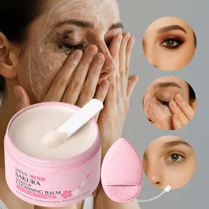 Sakura Cleansing Balm, Gentle Makeup Remover for Sensitive Skin, Facial Makeup Remover with Face Wash Puff, Facial Cleansing Product for Women