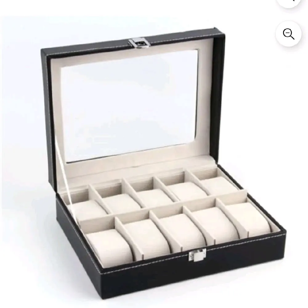 Black Faux Leather Watch Box – Holds 10–12 Watches with Square Flip Display for Elegant Organization Layers Styling