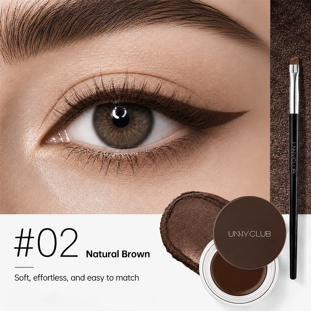UNNY CLUB #02 Natural Brown Eyeliner & Brow Gel with Argan Oil Cream Formula, Waterproof, Long-Lasting, Smudge-Proof, Brush Apply, Beginner-Friendly for Daily Eye Makeup