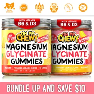 OH MY CHEWY Magnesium Glycinate Gummies Bundle – 2 Bottles (60 Each) – Strawberry Banana & Pineapple Orange Healthy Snacks Natural Dietary Supplement