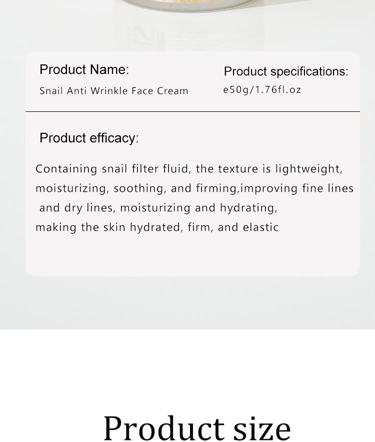 WISEORIGIN Snail Anti-Wrinkle Face Cream, Fades Fine Lines, Tightens Facial Contours, Hydrating Daily Moisturizer, Ideal Gift(50g) Skin Repair Hydrate Moisture Moisturizing