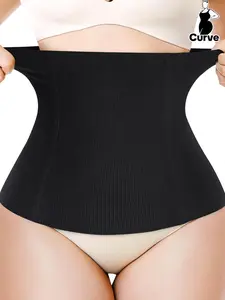 Plus Size Solid Steel Boned Waist Trainer, Breathable Seamless Waist Cincher, Women's Shapewear Belt for Tummy Control