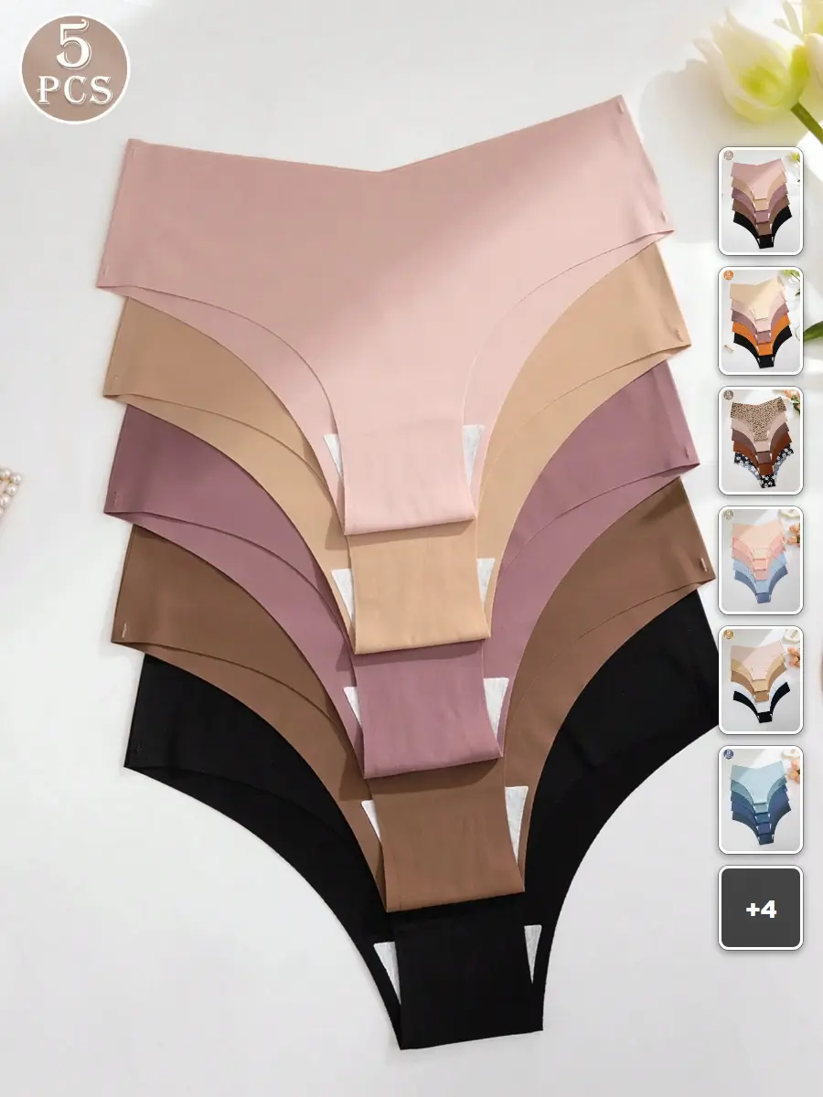5 Pack Seamless Panties Hipster Invisible Stretchy Everyday Workout No Show