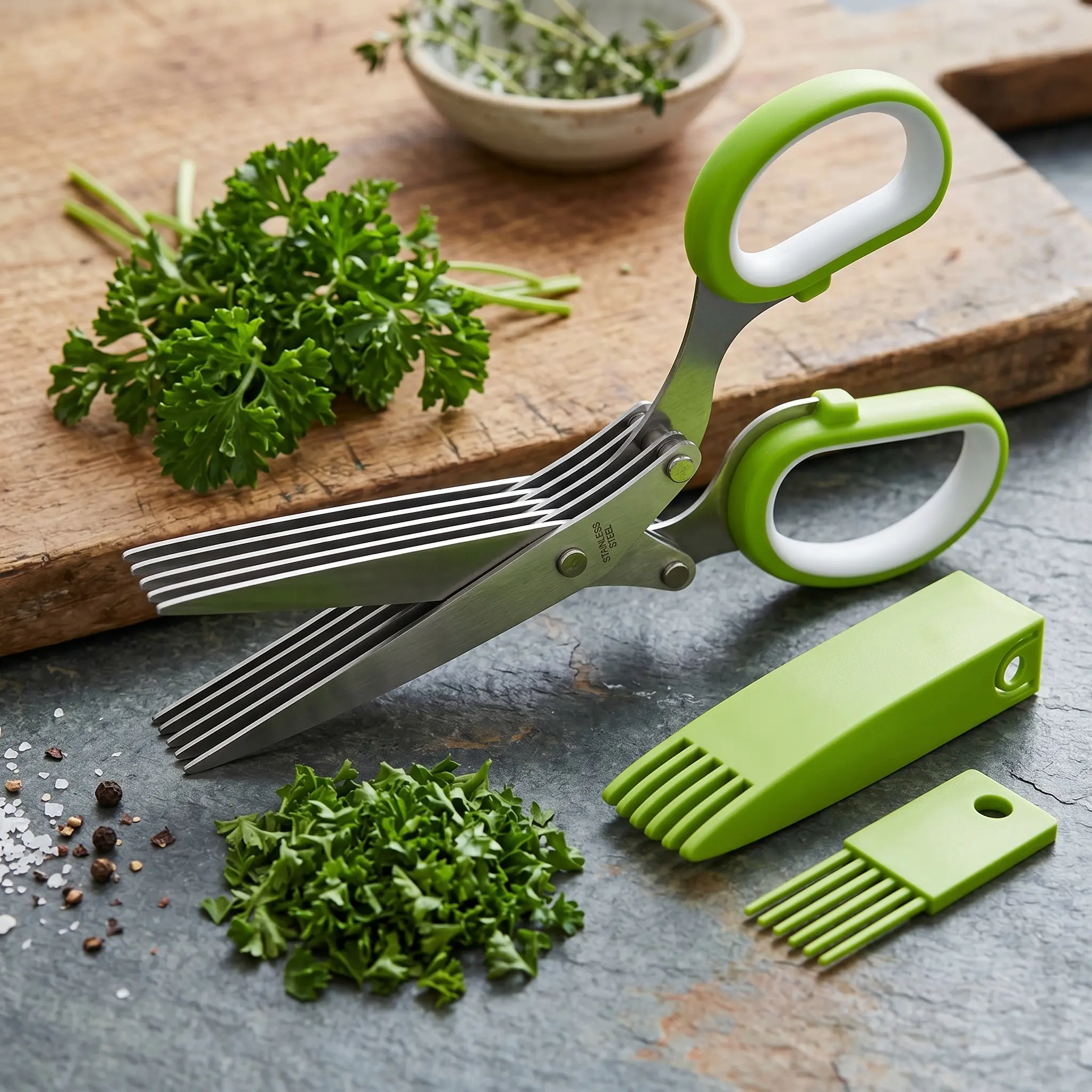 Herb Scissors Stainless Steel Kitchen Herb Shears Multi Blade Herb Cutter for Fresh Herbs Cooking Kitchen Gadget Green