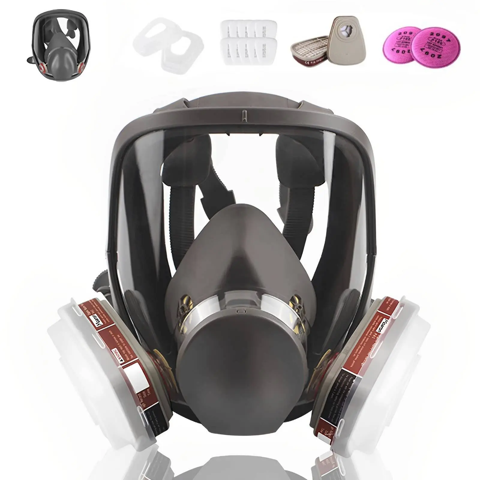 Reusable Full Face Respirator Mask - Chemical, Cushioned, Eye, Head & Face Protection for Construction Work, Organic Vapor Compatible with Particulate Filter for Painting & Industrial Use, Protection Reusable Respirators, Construction Work