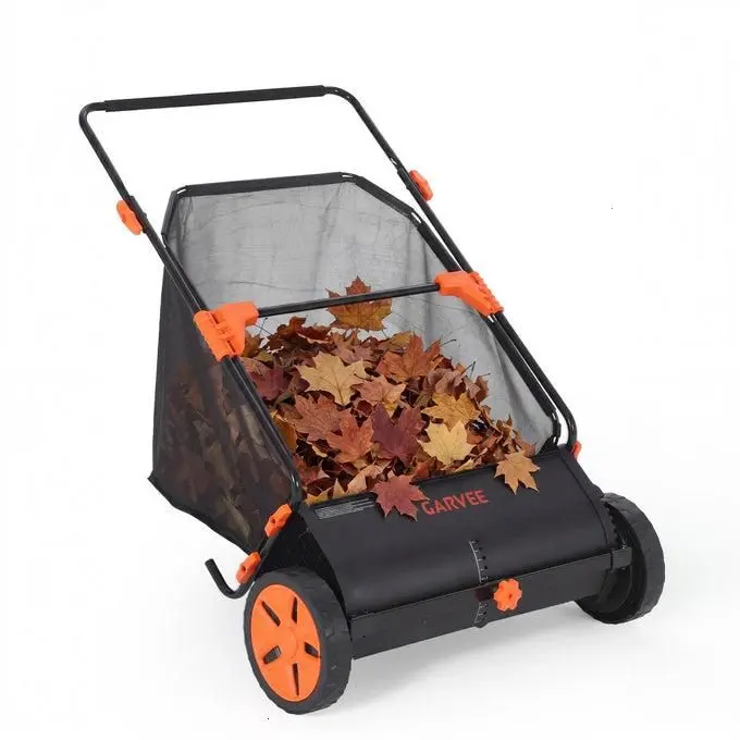 [NEW-FLASH SALE]  26-Inch Push Lawn Sweeper, Manual Wheel-Driven Grass & Leaf Collector with Adjustable Height, Large Capacity Bag, Steel Frame & Rubber Wheels, Orange