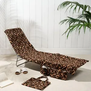 Leopard Print Beach Towel Set without Stool, 2 Counts/set Quick-dry Microfiber Pool Chair Cover & Storage Bag, Travel Accessories for Vacation