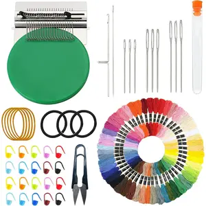 Allazone Darning Mini Loom Machine Small Weaving Loom Machine with 50 Color Darning Threads for DIY Artful Patterns, Repair Clothes, Craft DIY (21 Hooks)