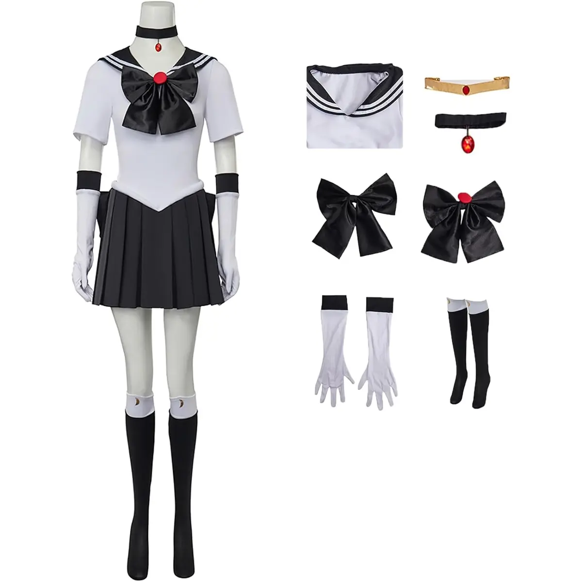 Women‘s Dark Green Sailor Pluto Meiou Setsuna Inspired Combat Uniform Dress Set with Accessories for Themed Events