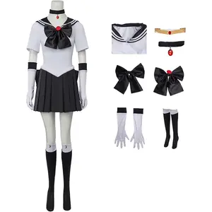 Women‘s Dark Green Sailor Pluto Meiou Setsuna Inspired Combat Uniform Dress Set with Accessories for Themed Events