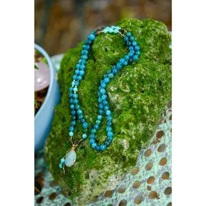 Reiki-Infused Apatite, Smokey Quartz & Amazonite Mala Necklace - 108 Gemstone Beads for Meditation, Chakra Healing and Intention Setting