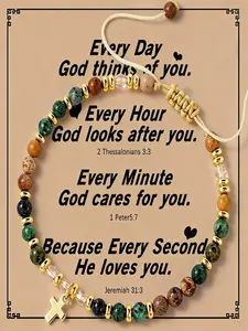 1pc Bohemian summer jewellery colorful bracelets for family daily Valentine's Day armband frauen high quality natural stone cross Bible Verse Bracelet Bring a card