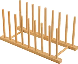 Heighten and Widen Bamboo Dish Dying Rack Pot Lid Plate Organizer Holder for Cabinet, Cutting Board Stand Drainer Storage Plate Rack for Dish, Pot Lid, Bowl, Cup, Cutting Board and Books