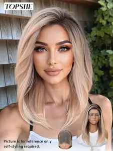 16 Inch Ombre Blonde Lace Front Wigs for Women, Gorgeous Fluffy Wigs with Blunt Bangs, Synthetic Wigs for Party, Daily Use