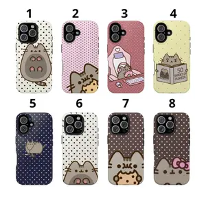 Pusheen The Cat Phone Case, Polka Dot Shockproof Case Cover Compatible With iPhone 16 15 14 13 12 11 Pro Max