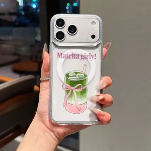 Ins-style Fresh Matcha Girl Printed Phone Case, a Powerful Two-in-one Magnetic Case That Is Anti-yellowing, Anti-scratch, Anti-fingerprint, and Features Heat-dissipating Acrylic.iPhone 17 E Air Pro ProMax iPhone16 15 14 Plus 13 12 Mini 11 X XS XR
