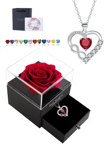 Gift for Women, Birthday Necklace, Anniversary Necklace for Mom, Wife, Friend, Daughter, Rose Flower Heart Necklace with Gift Box, Mother's Day Jewelry