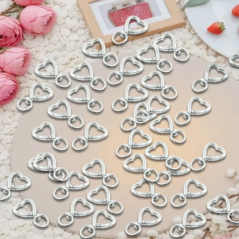 30 Pack Alloy Heart Shape Swivel Spring Clasps (approx.4x2.5cm) - Silver Lobster Clasp Keychains with Key Ring Pendant, Exquisite Creative Accessories for DIY Crafts, Specialty Kitchen Hardware Buckles