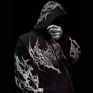 Unisex Dark Style Skull Purple Wing Zip-Up Hoodie | Trendy Sportswear