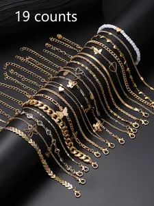 Boho Style Butterfly Heart Faux Pearl Decorated Anklet, Ankle Bracelet, Rhinestone Decorated Anklet for Women & Girls for Party, Trendy All-match Jewelry for Birthday Gift