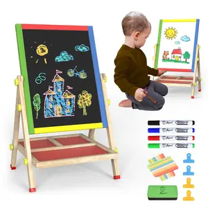 JOYOOSS Easel for Kids Chalkboard,Wooden Blackboard for Kid Toddlers Easel Adjustable Magnetic White Board Chalkboard for Kids Dry Erase Art Easels for Toddler Drawing Board for Kid Ages 4-8 8-12