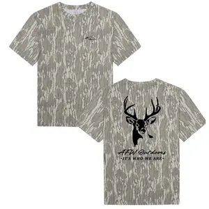 Deer Hunting Mossy Oak Camo T-Shirt – AFW Outdoors Buck Graphic Bark Camo Tee for Hunters
