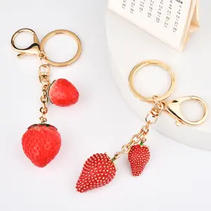 Cute Strawberry & Flower Design Keychain, Fashionable Keychain for Women & Girls, Trendy All-match&Exquisite quartz Keychain