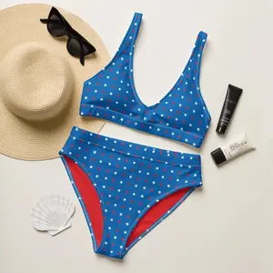 Women Patriotic Bikini Set Red White Blue Stars High Waist Two Piece Swimsuit 4th of July Independence Day Beach Party Summer Vacation Loose Comfy Swimwear
