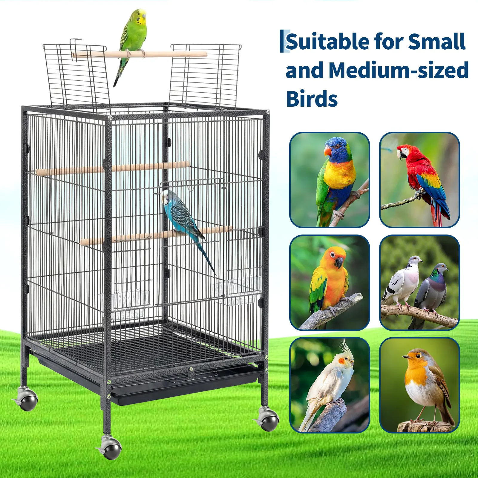 Heavy Duty Metal Bird Cage with Play Open Top, 38